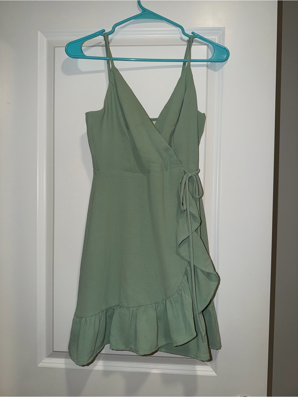 Light Sage Green Wrap Dress - Women's Sleeveless V-Neck
